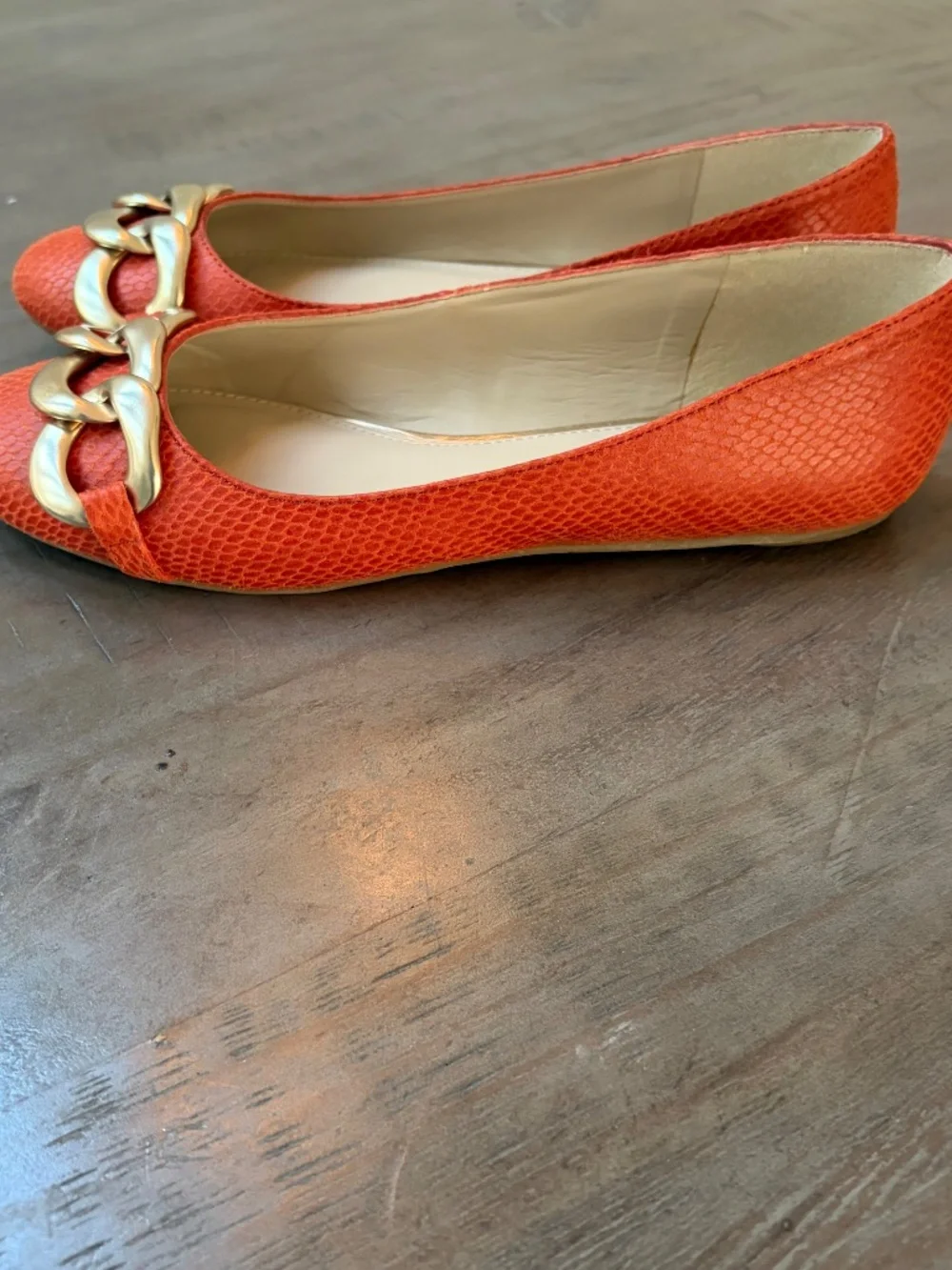 Banana Republic orange, croc embossed ballet flats.